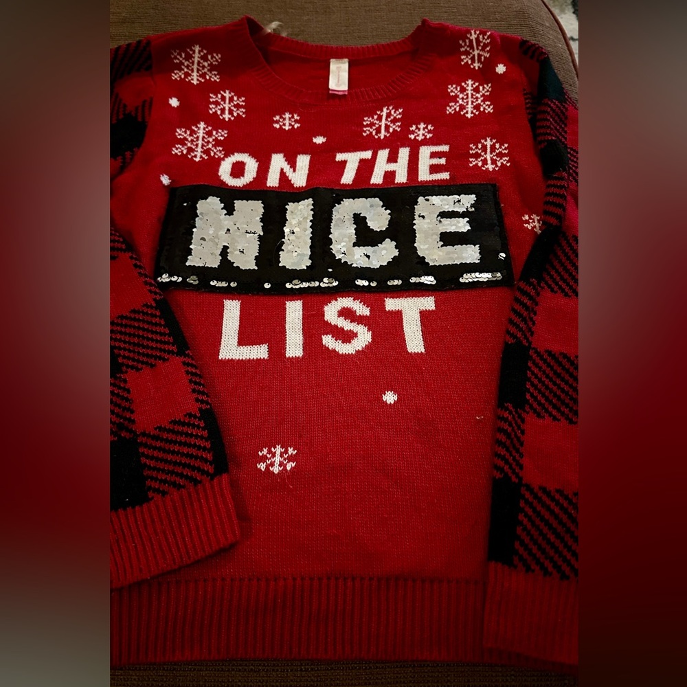 No Boundaries Red Holiday Sweater with Snowflakes